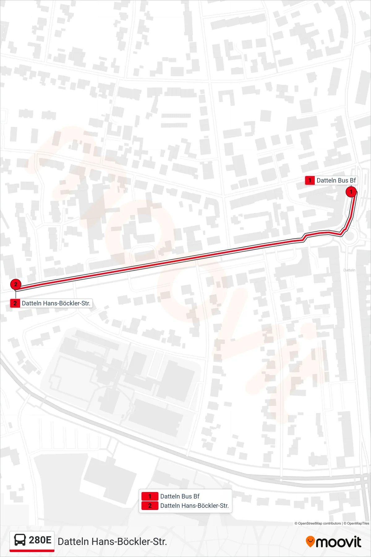 Linie 280E (Bus) Richtung Datteln Hans-Böckler-Str.: Route und Haltestellen auf der Karte