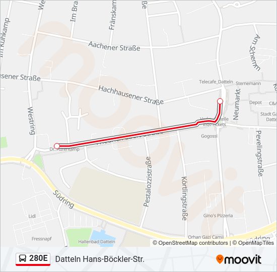 280E Bus Line Map