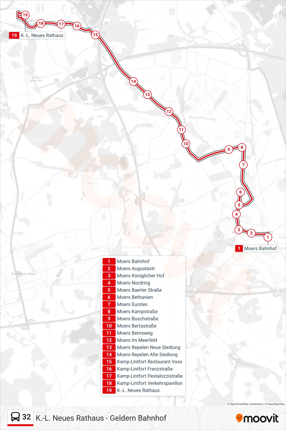 Linie 32 (Bus) Richtung K.-L. Neues Rathaus: Route und Haltestellen auf der Karte