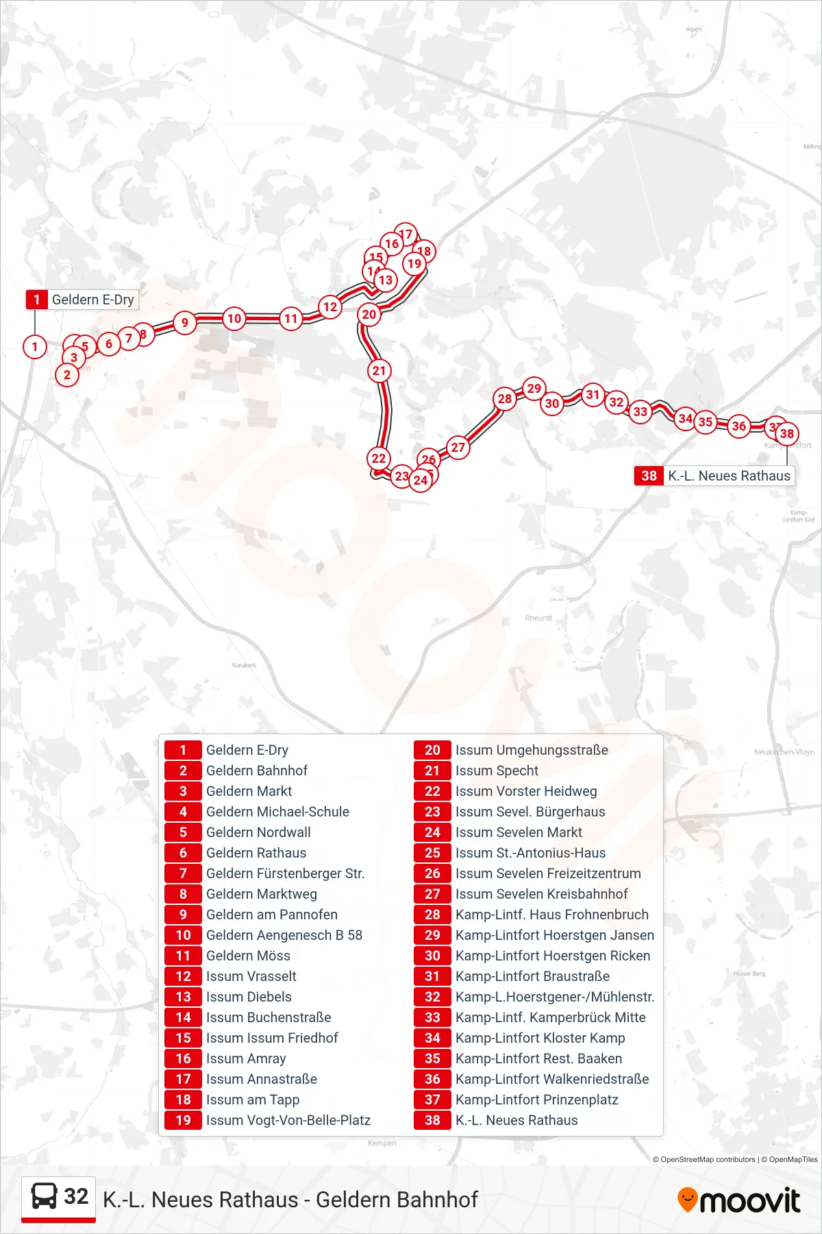 Linie 32 (Bus) Richtung K.-L. Neues Rathaus: Route und Haltestellen auf der Karte