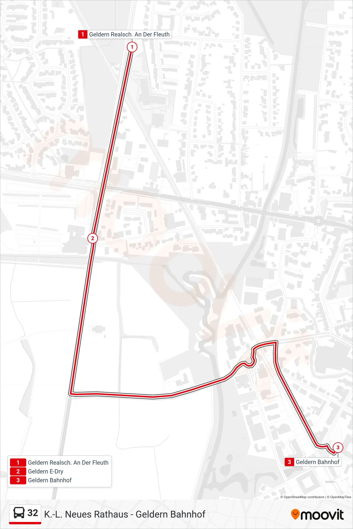 Linie 32 (Bus) Richtung Geldern Bahnhof: Route und Haltestellen auf der Karte