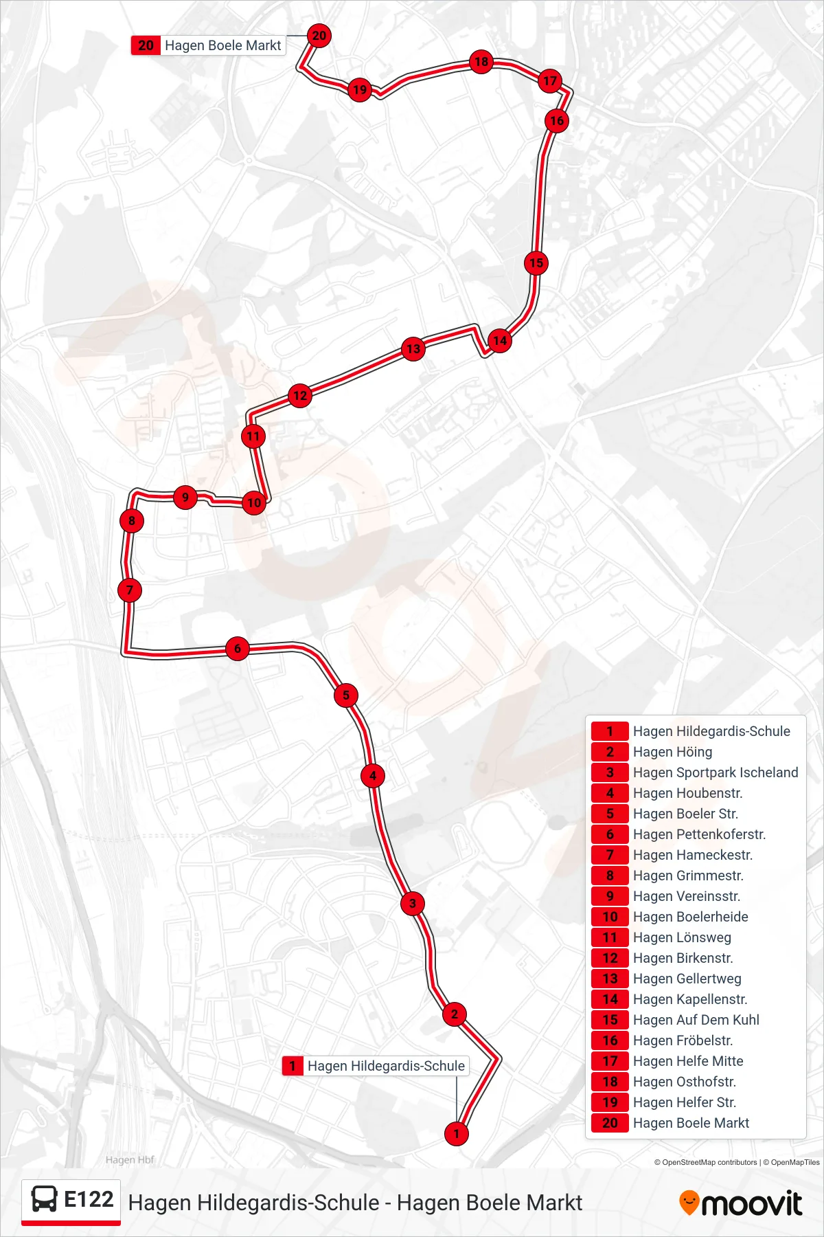 Linie E122 (Bus) Richtung Hagen Boele Markt: Route und Haltestellen auf der Karte