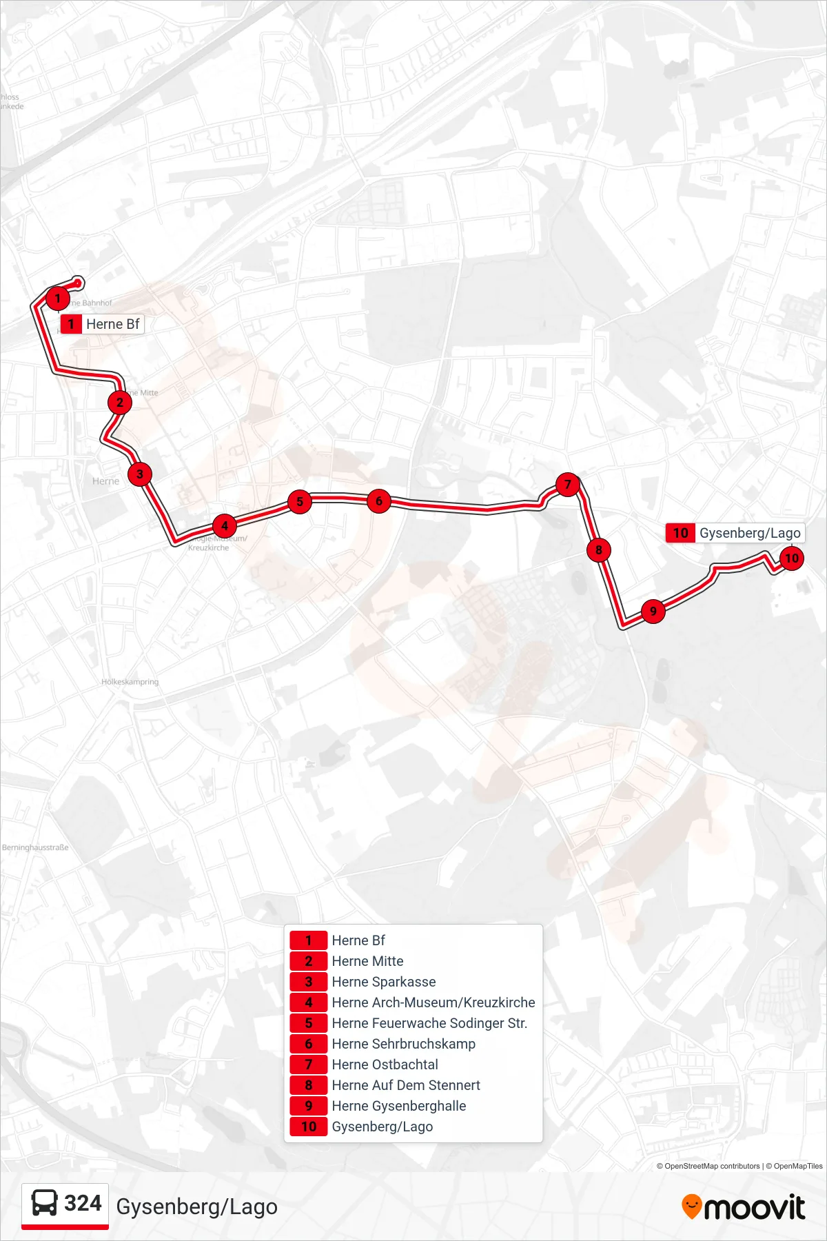 Linie 324 (Bus) Richtung Gysenberg/Lago: Route und Haltestellen auf der Karte