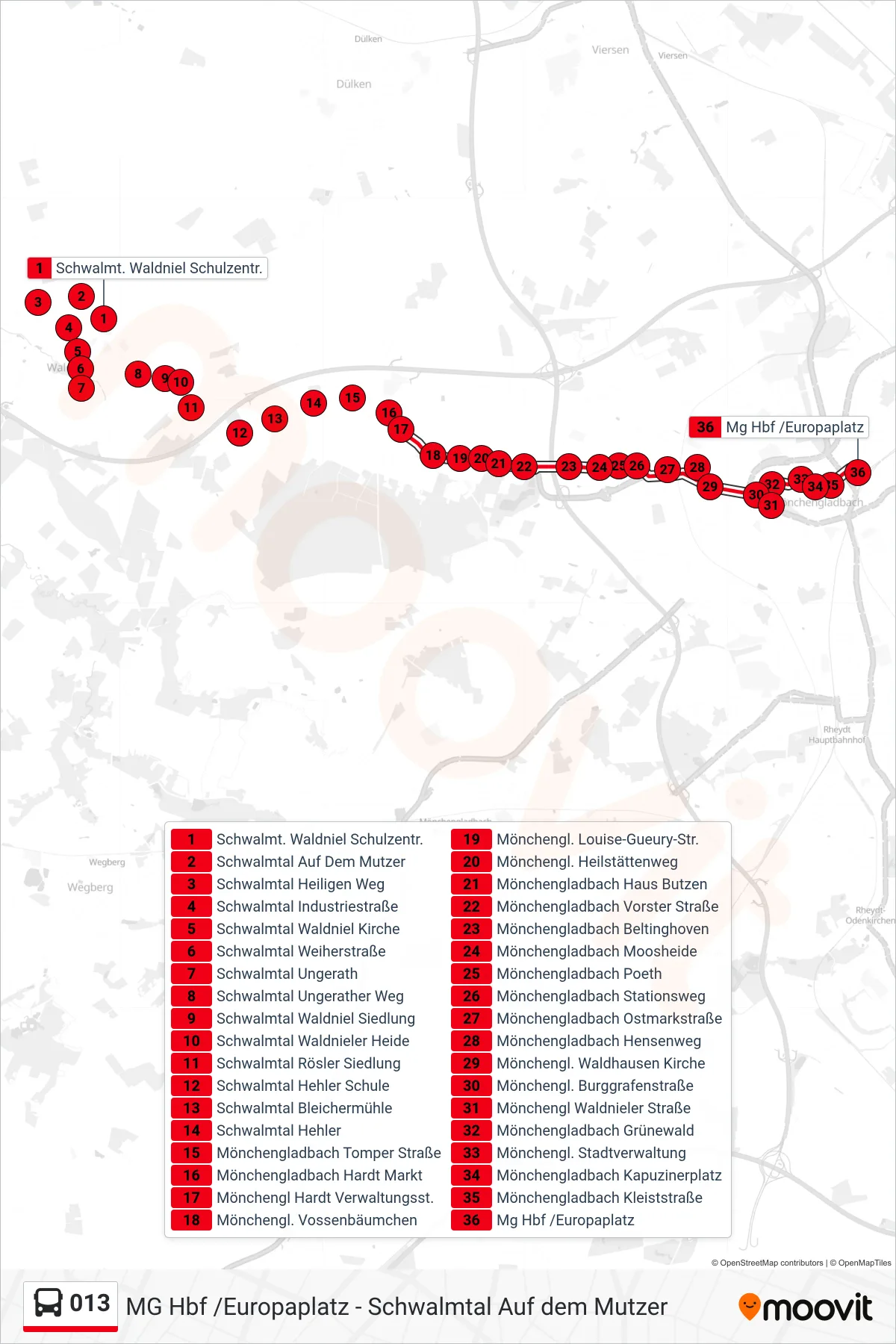 Linie 013 (Bus) Richtung Mg Hbf /Europaplatz: Route und Haltestellen auf der Karte