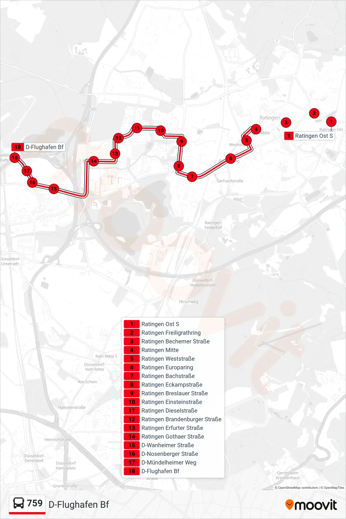 Linie 759 (Bus) Richtung D-Flughafen Bf: Route und Haltestellen auf der Karte