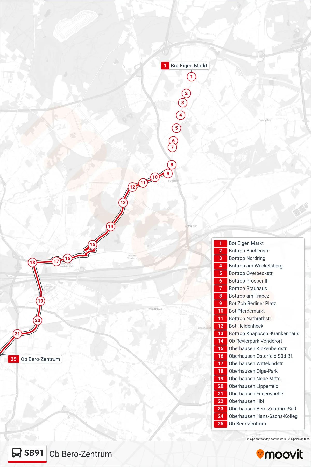 Linie SB91 (Bus) Richtung Ob Bero-Zentrum: Route und Haltestellen auf der Karte