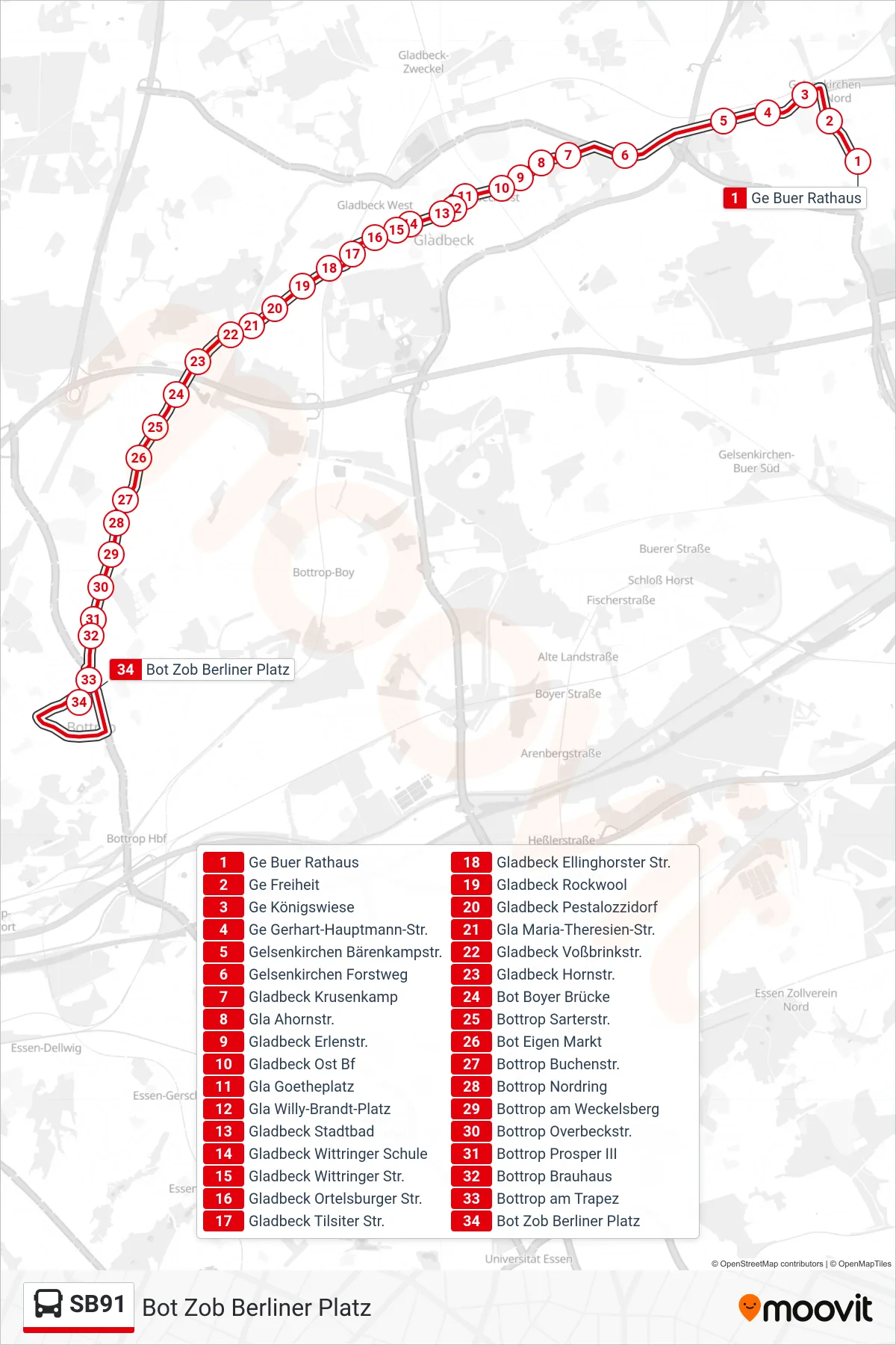 Linie SB91 (Bus) Richtung Bot Zob Berliner Platz: Route und Haltestellen auf der Karte
