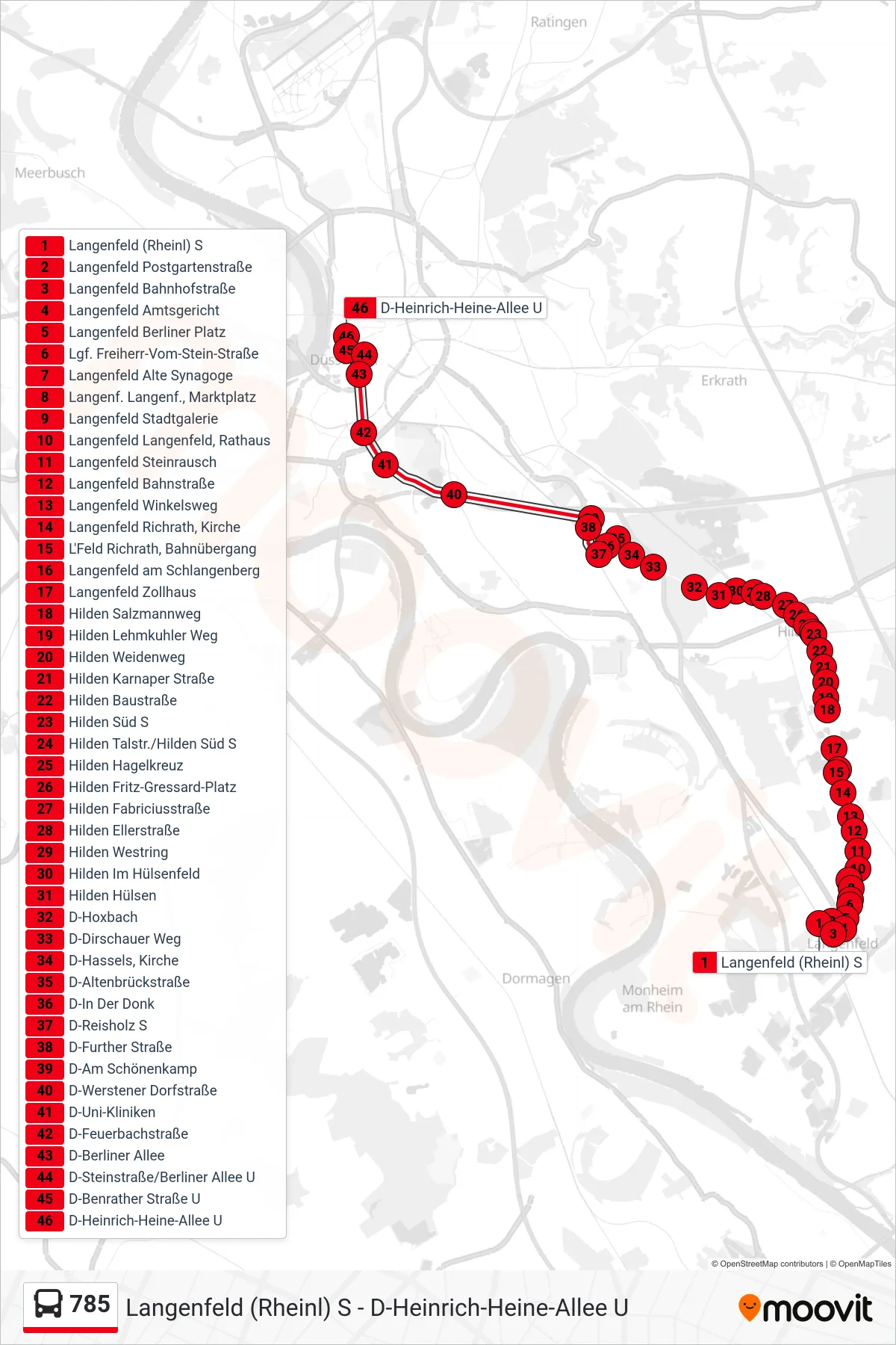 785 bus Line (D-Heinrich-Heine-Allee U) route and stops on a map