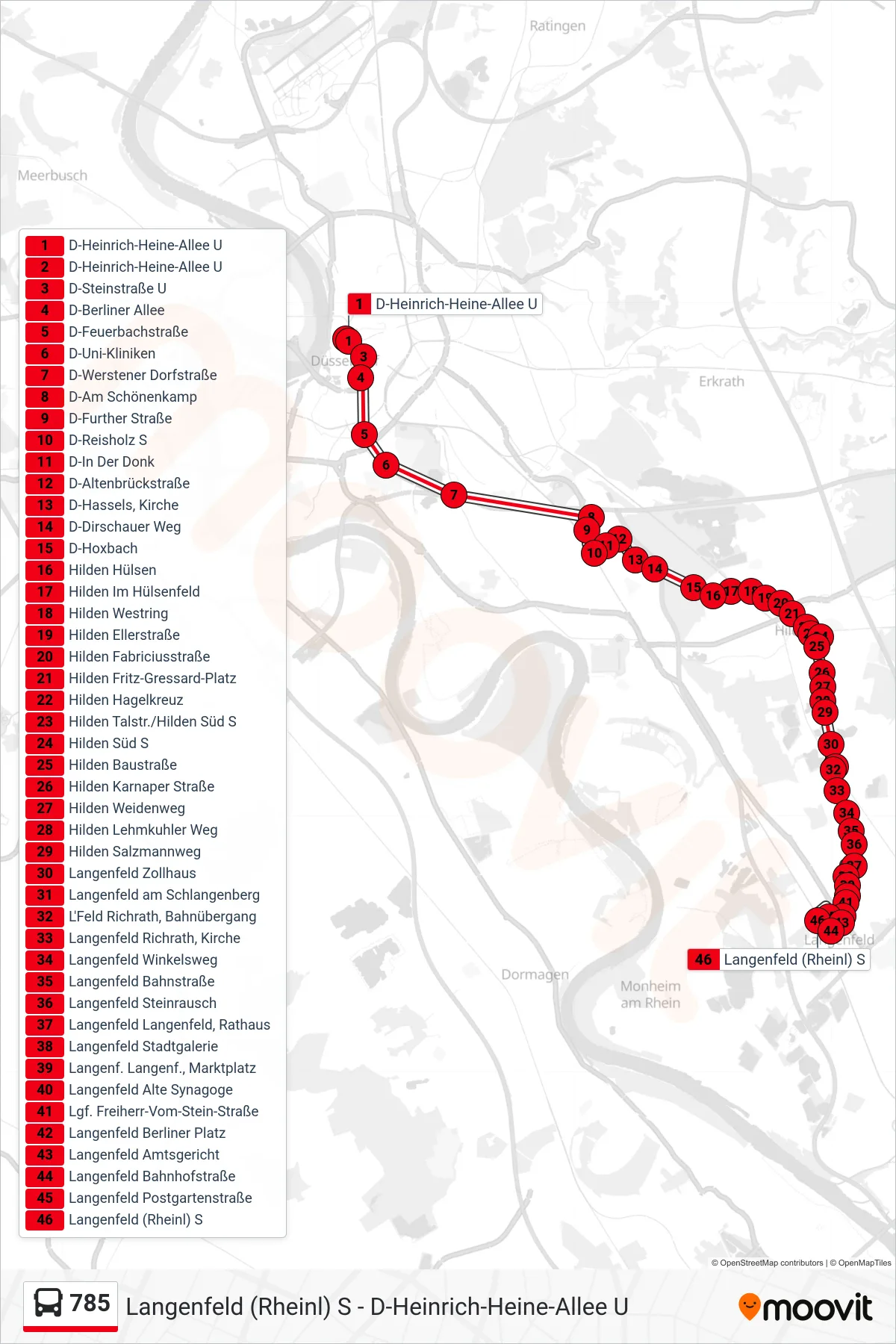 785 bus Line (Langenfeld (Rheinl) S) route and stops on a map