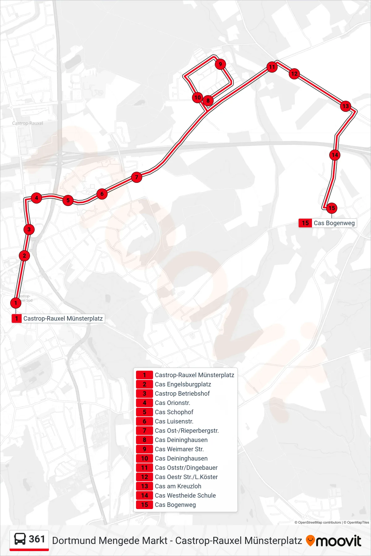 Linie 361 (Bus) Richtung Cas Bogenweg: Route und Haltestellen auf der Karte