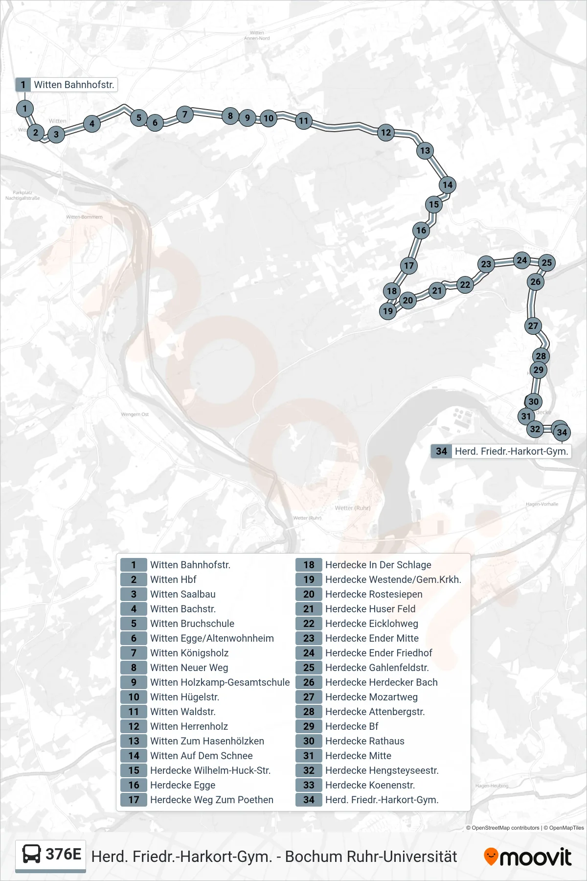 Linie 376E (Bus) Richtung Herd. Friedr.-Harkort-Gym.: Route und Haltestellen auf der Karte