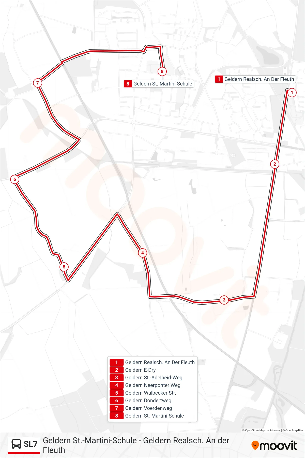 Linie SL7 (Bus) Richtung Geldern St.-Martini-Schule: Route und Haltestellen auf der Karte