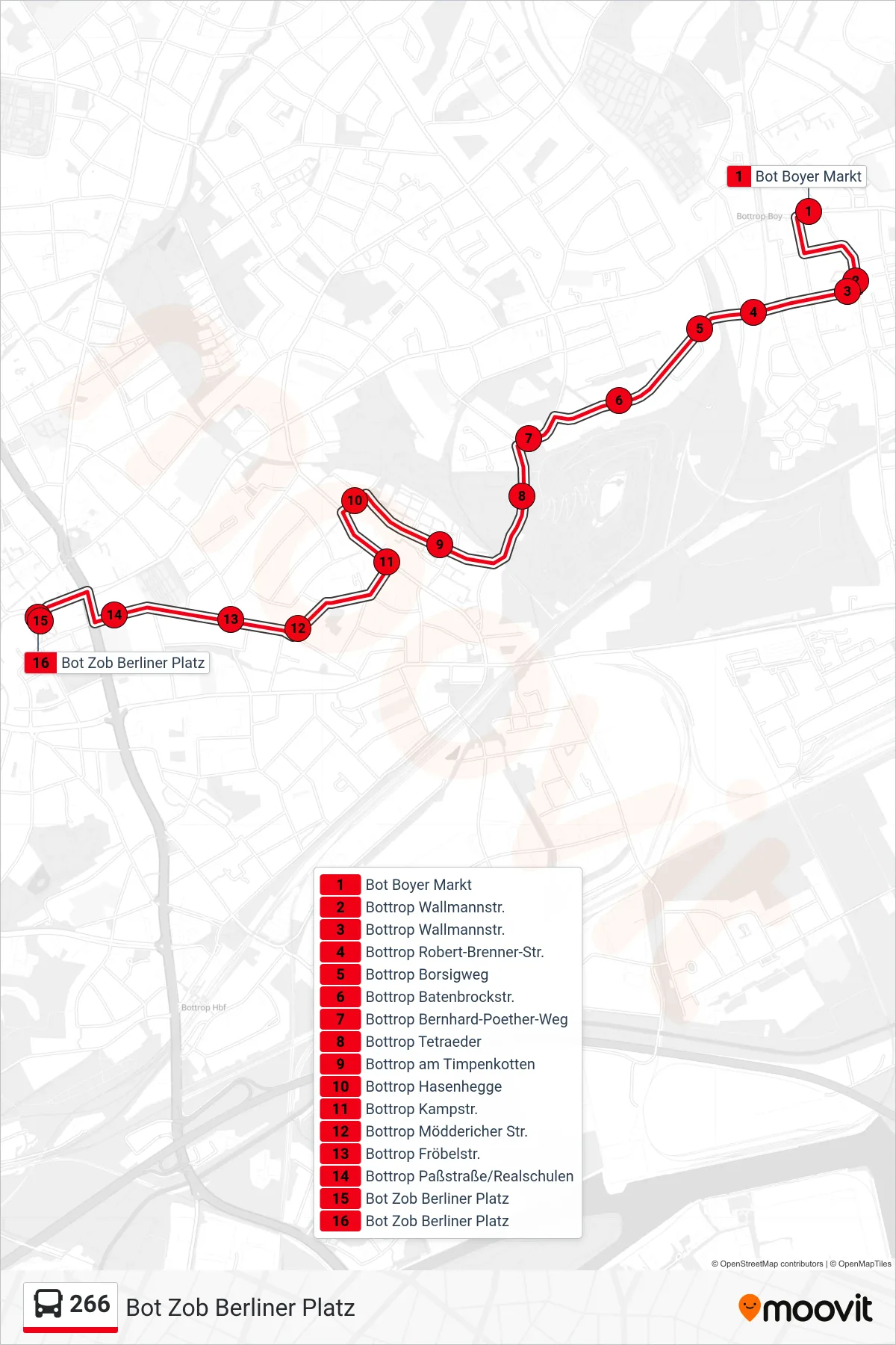 266 bus Line (Bot Zob Berliner Platz) route and stops on a map