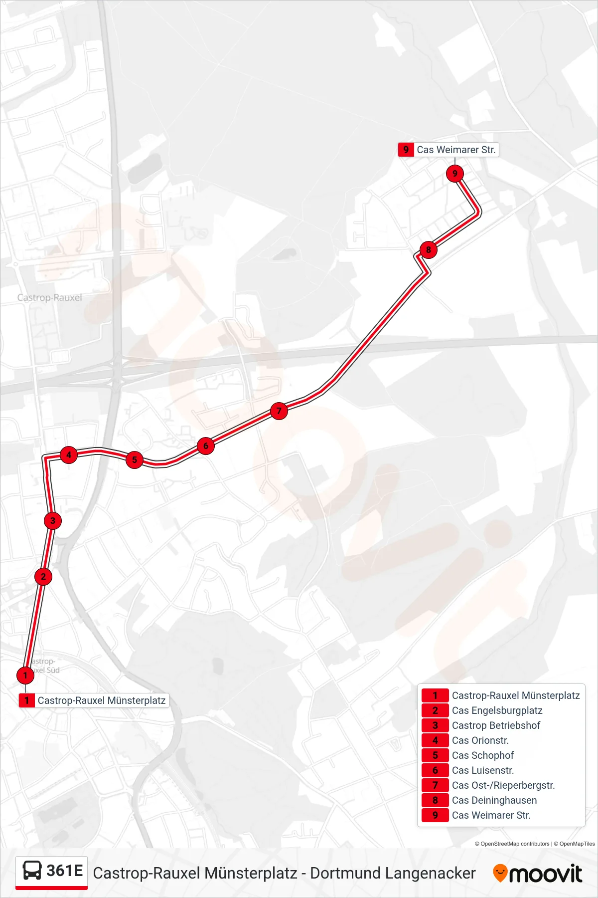 Linie 361E (Bus) Richtung Cas Weimarer Str.: Route und Haltestellen auf der Karte