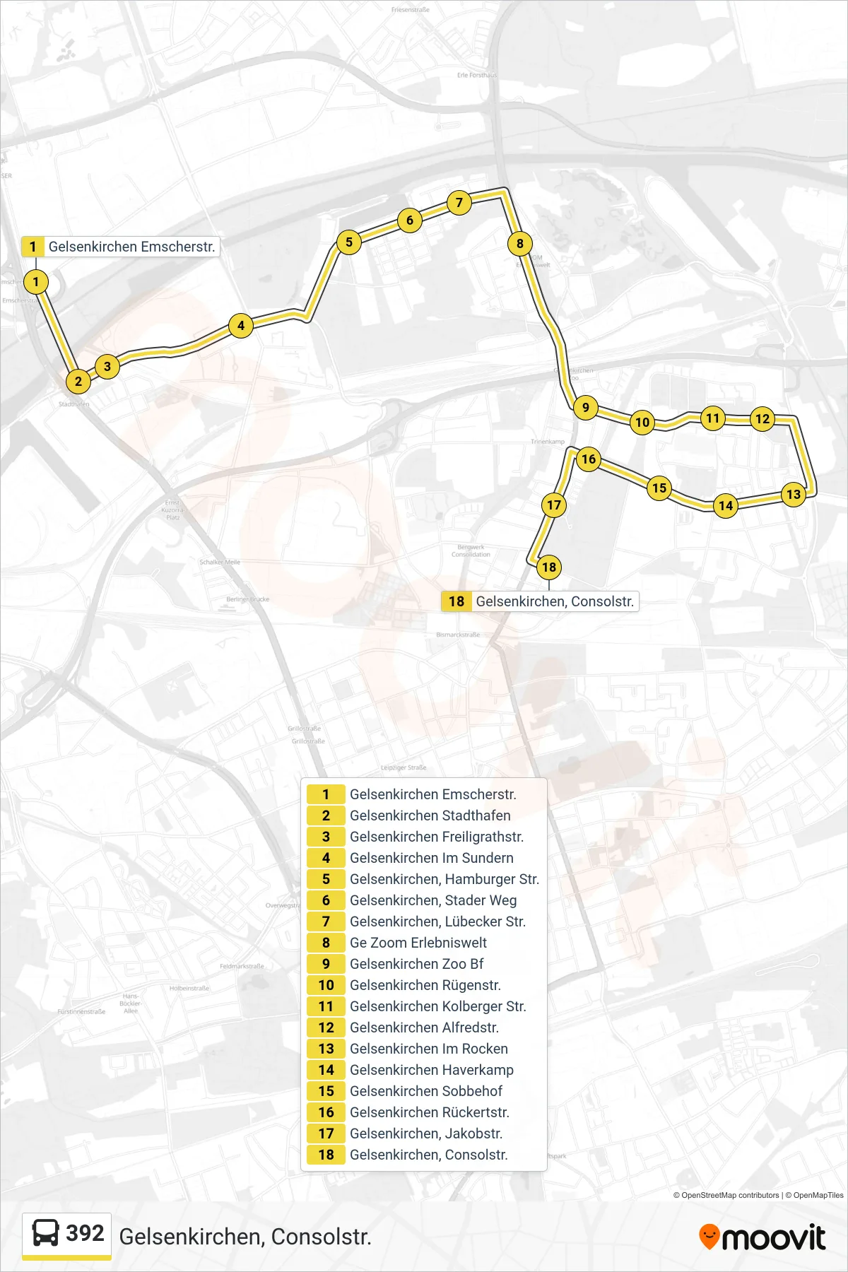 Linie 392 (Bus) Richtung Gelsenkirchen, Consolstr.: Route und Haltestellen auf der Karte