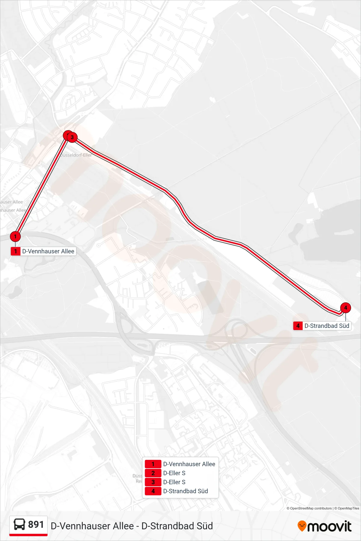 Linie 891 (Bus) Richtung D-Strandbad Süd: Route und Haltestellen auf der Karte