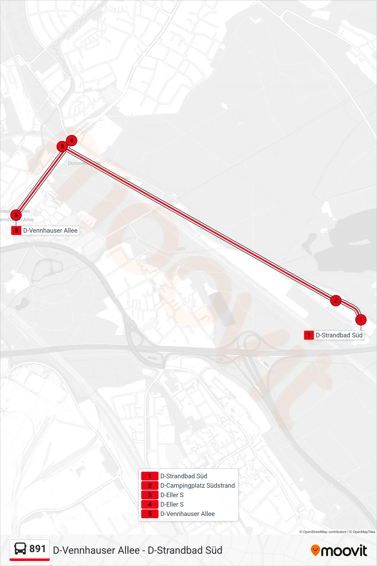 Linie 891 (Bus) Richtung D-Vennhauser Allee: Route und Haltestellen auf der Karte