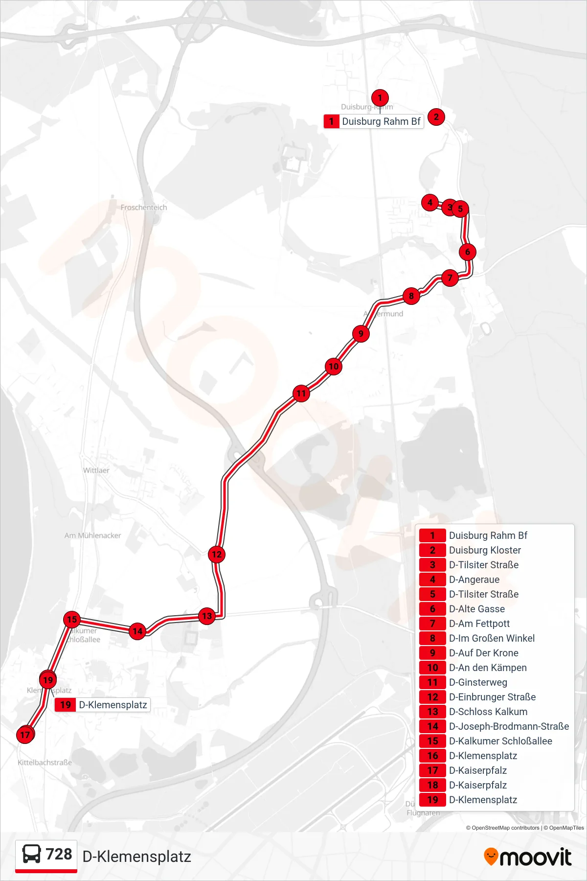Linie 728 (Bus) Richtung D-Klemensplatz: Route und Haltestellen auf der Karte