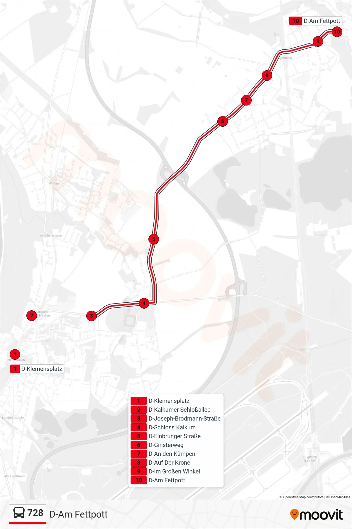 728 bus Line (D-Am Fettpott) route and stops on a map