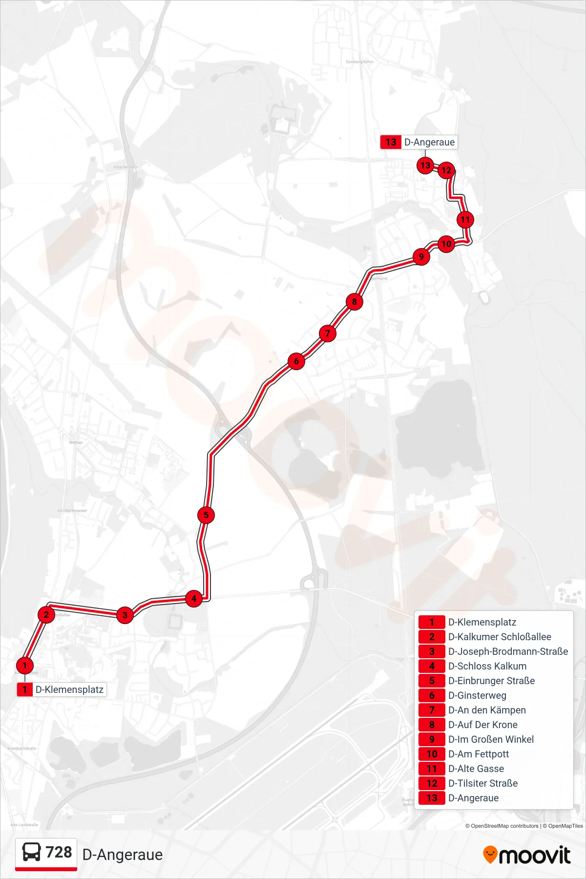 728 bus Line (D-Angeraue) route and stops on a map