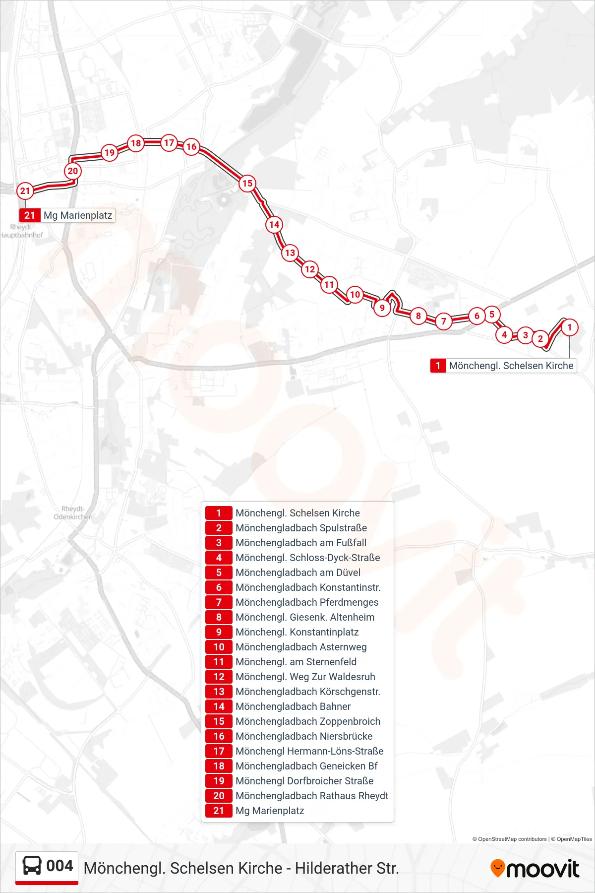 004 bus Line (Mg Marienplatz) route and stops on a map