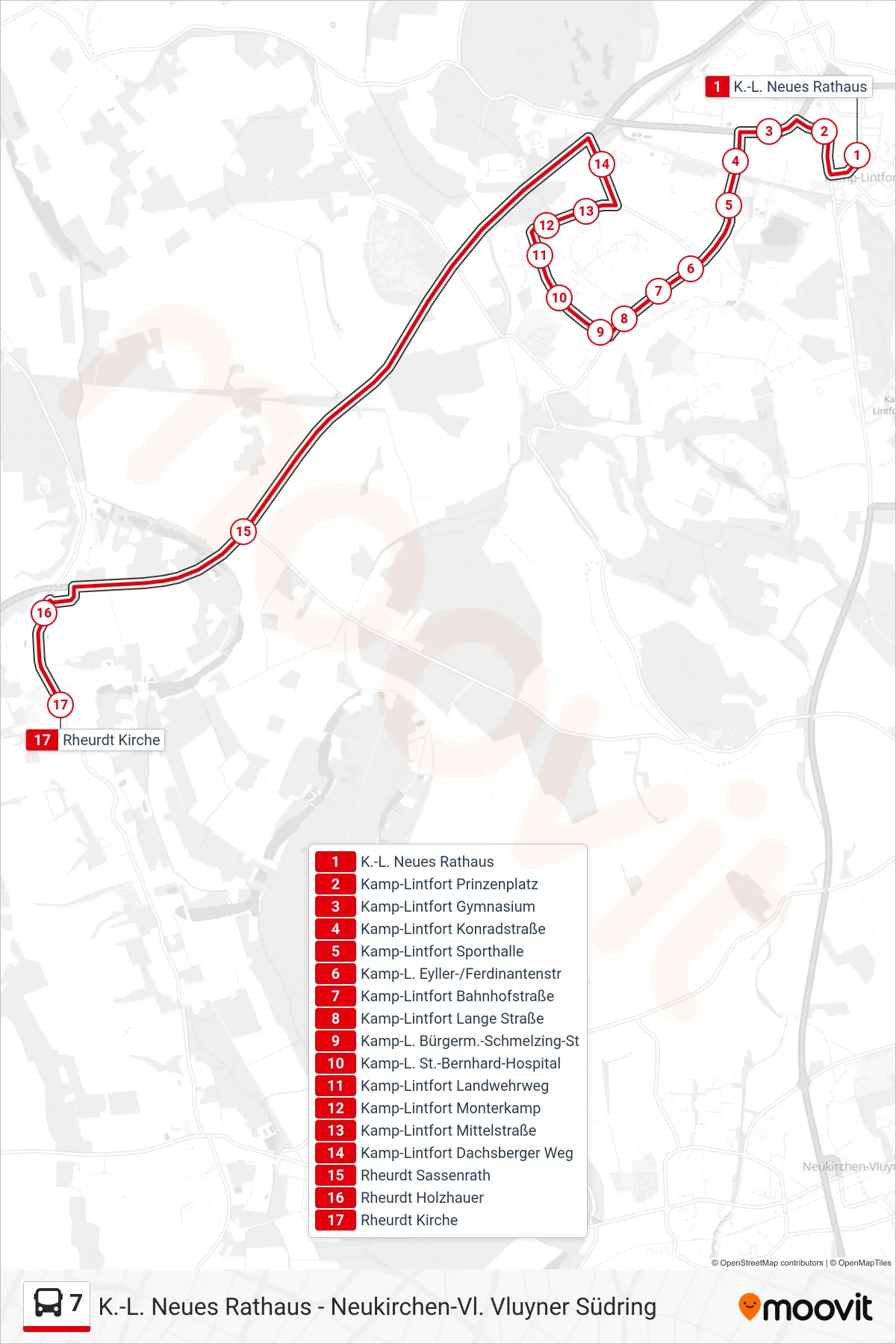 Linie 7 (Bus) Richtung Rheurdt Kirche: Route und Haltestellen auf der Karte
