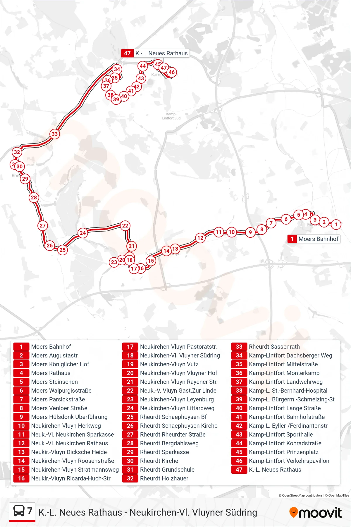 Linie 7 (Bus) Richtung K.-L. Neues Rathaus: Route und Haltestellen auf der Karte