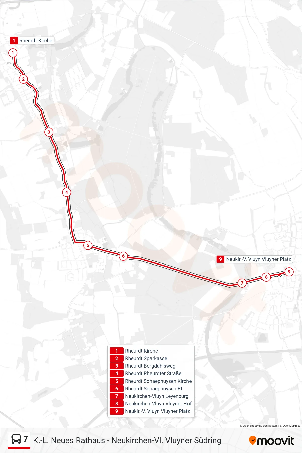 7 bus Line (Neukir.-V. Vluyn Vluyner Platz) route and stops on a map