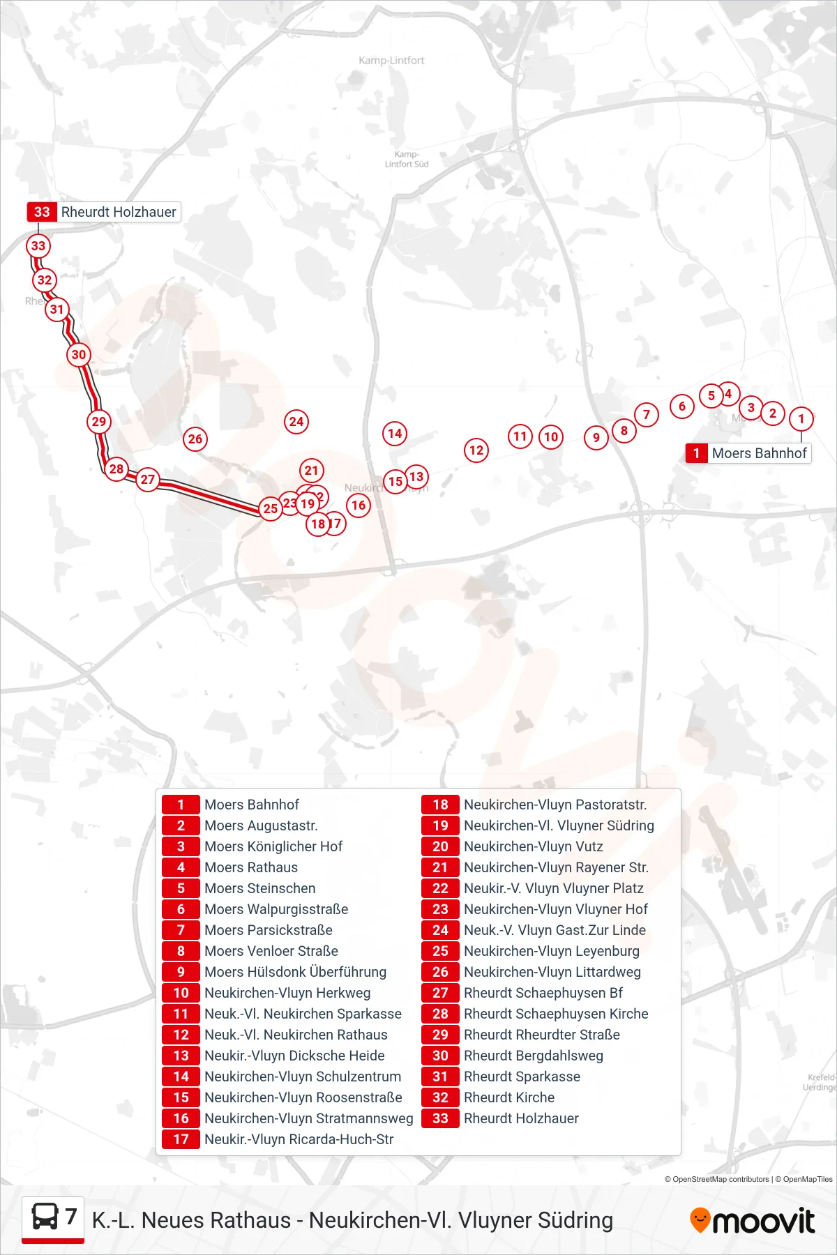 7 bus Line (Rheurdt Holzhauer) route and stops on a map