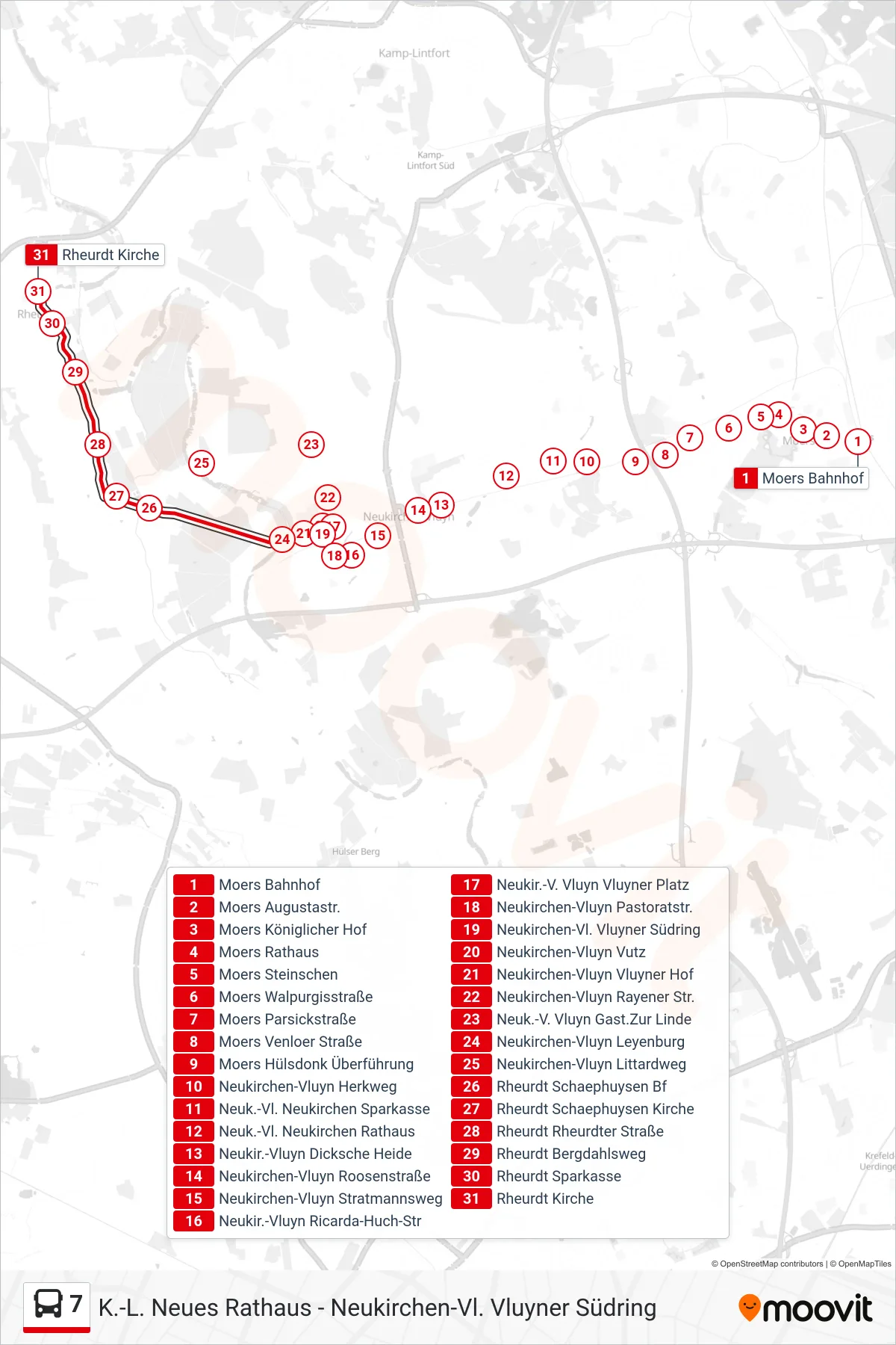 Linie 7 (Bus) Richtung Rheurdt Kirche: Route und Haltestellen auf der Karte