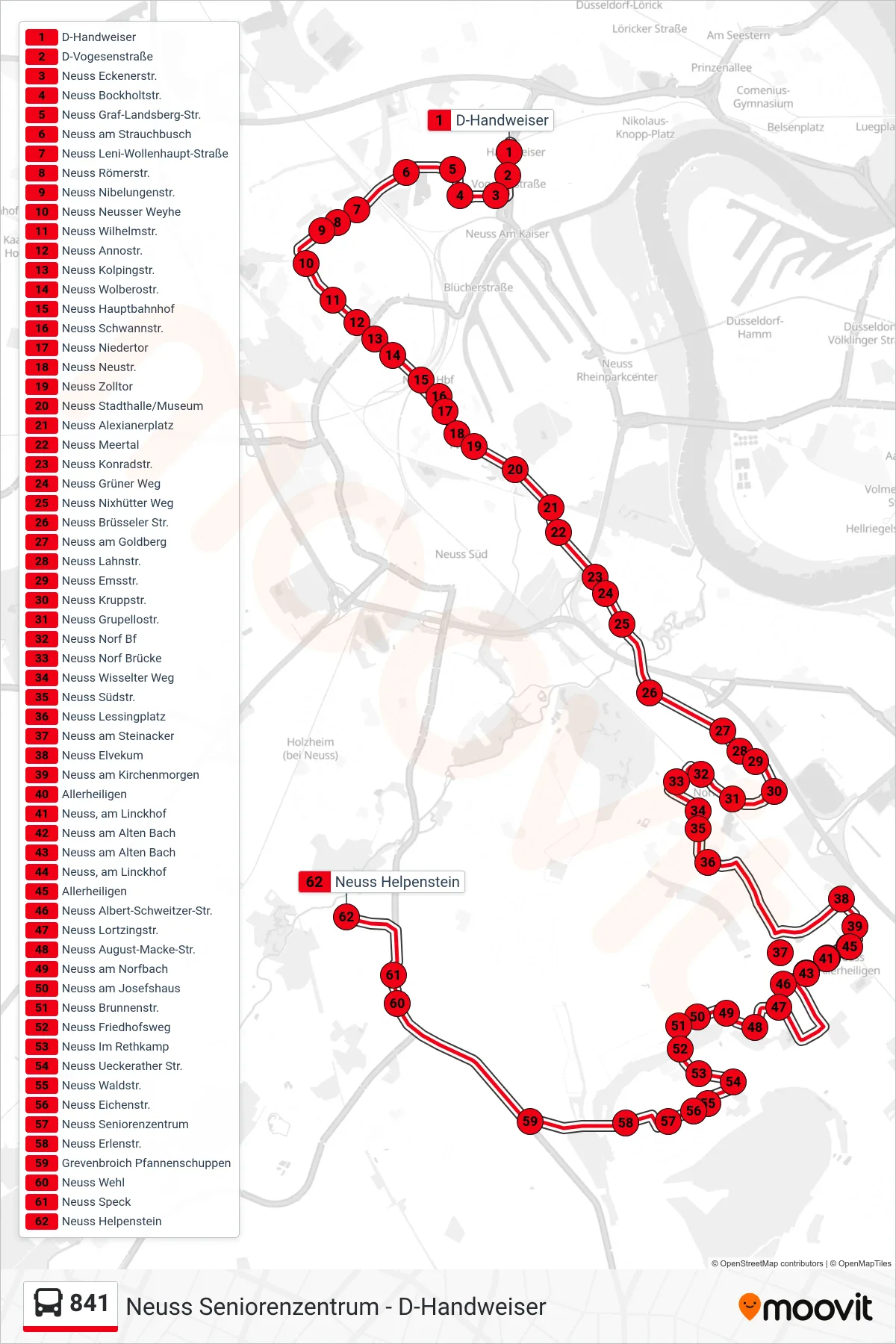Linie 841 (Bus) Richtung Neuss Helpenstein: Route und Haltestellen auf der Karte