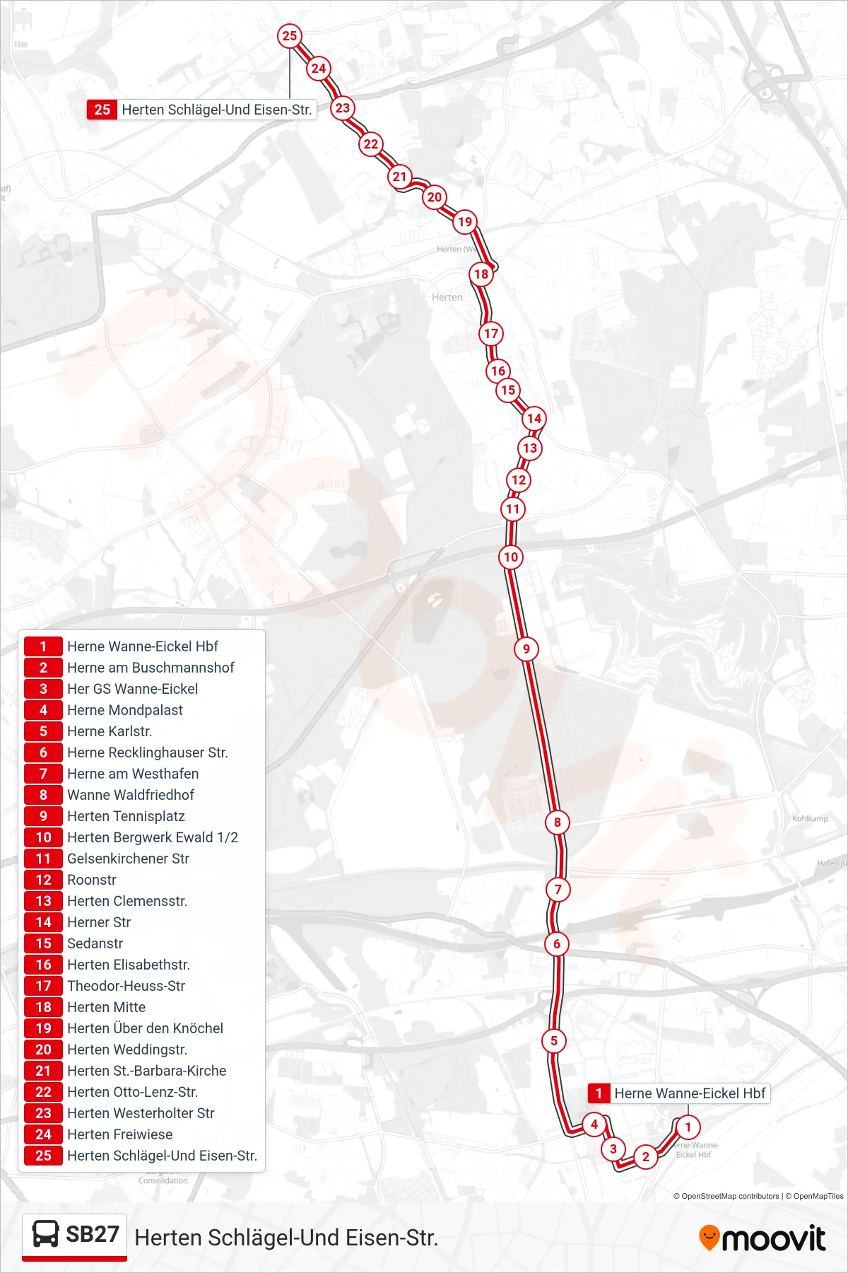 Linie SB27 (Bus) Richtung Herten Schlägel-Und Eisen-Str.: Route und Haltestellen auf der Karte