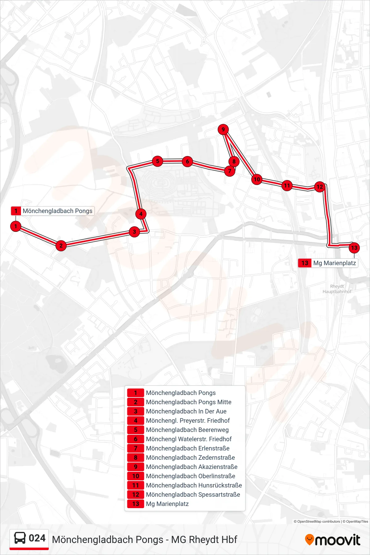 Linie 024 (Bus) Richtung Mg Marienplatz: Route und Haltestellen auf der Karte