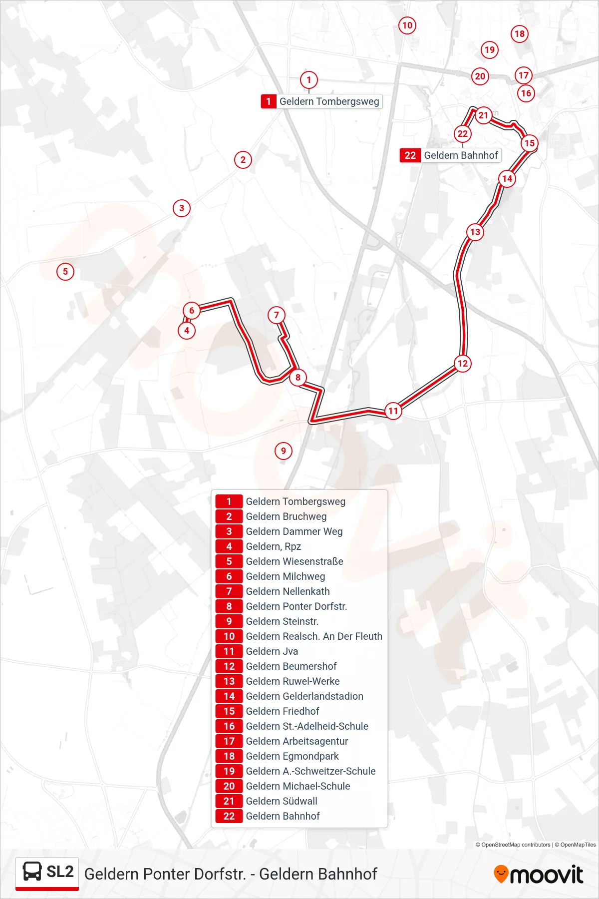 Linie SL2 (Bus) Richtung Geldern Bahnhof: Route und Haltestellen auf der Karte