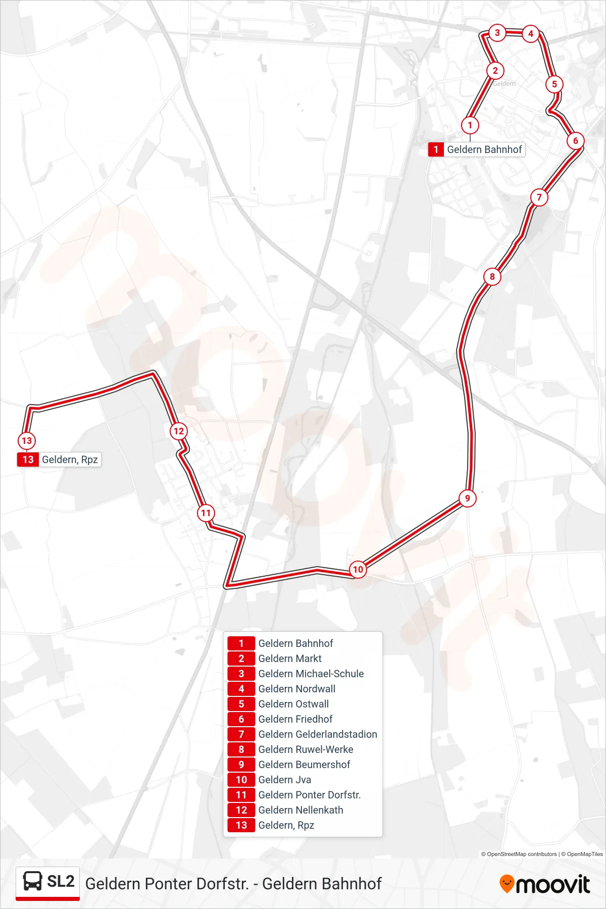 SL2 bus Line (Geldern, Rpz) route and stops on a map