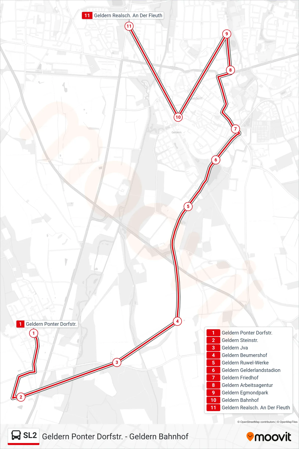 SL2 bus Line (Geldern Realsch. An Der Fleuth) route and stops on a map