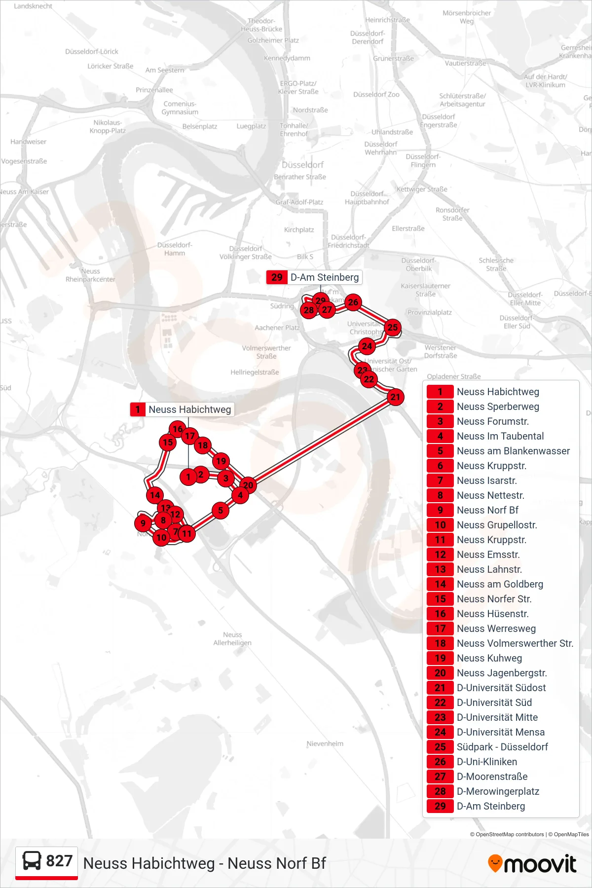 827 bus Line (D-Am Steinberg) route and stops on a map