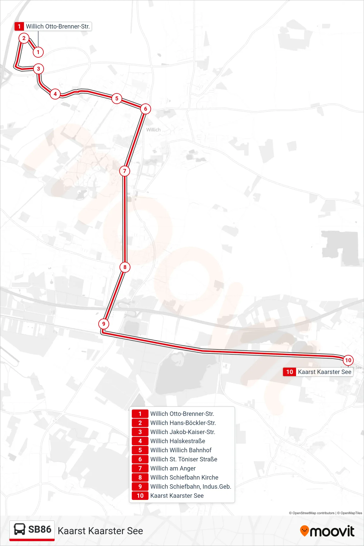 Linie SB86 (Bus) Richtung Kaarst Kaarster See: Route und Haltestellen auf der Karte