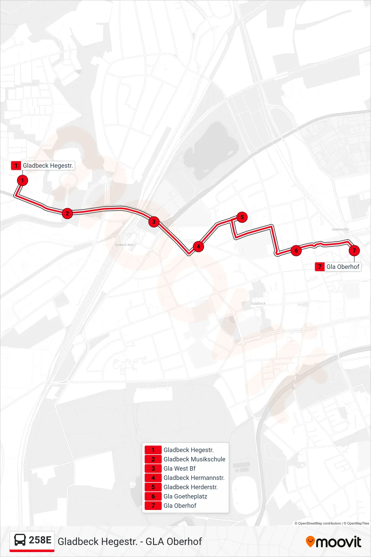Linie 258E (Bus) Richtung Gla Oberhof: Route und Haltestellen auf der Karte