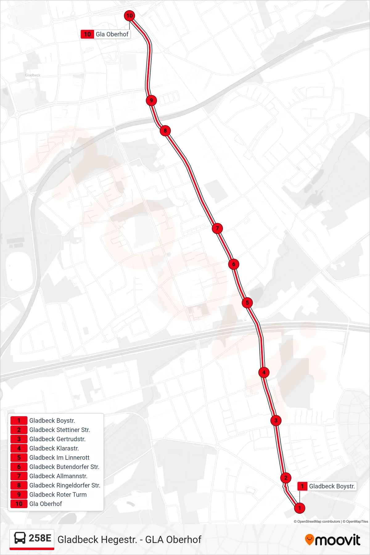 Linie 258E (Bus) Richtung Gla Oberhof: Route und Haltestellen auf der Karte