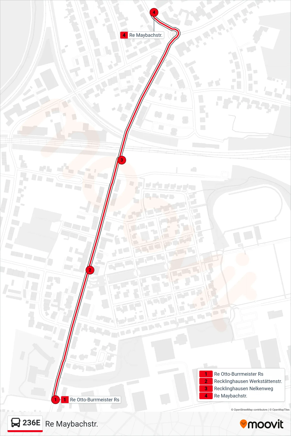 Linie 236E (Bus) Richtung Re Maybachstr.: Route und Haltestellen auf der Karte
