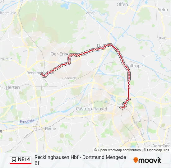 NE14 Bus Line Map