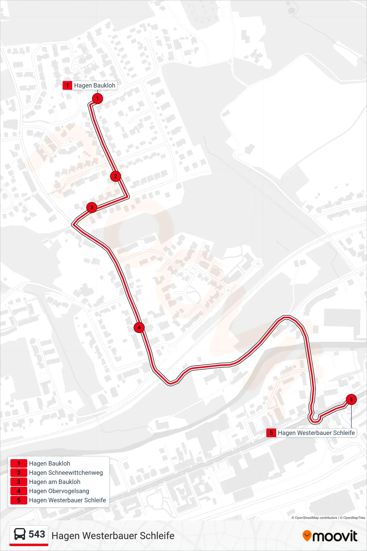 Linie 543 (Bus) Richtung Hagen Westerbauer Schleife: Route und Haltestellen auf der Karte