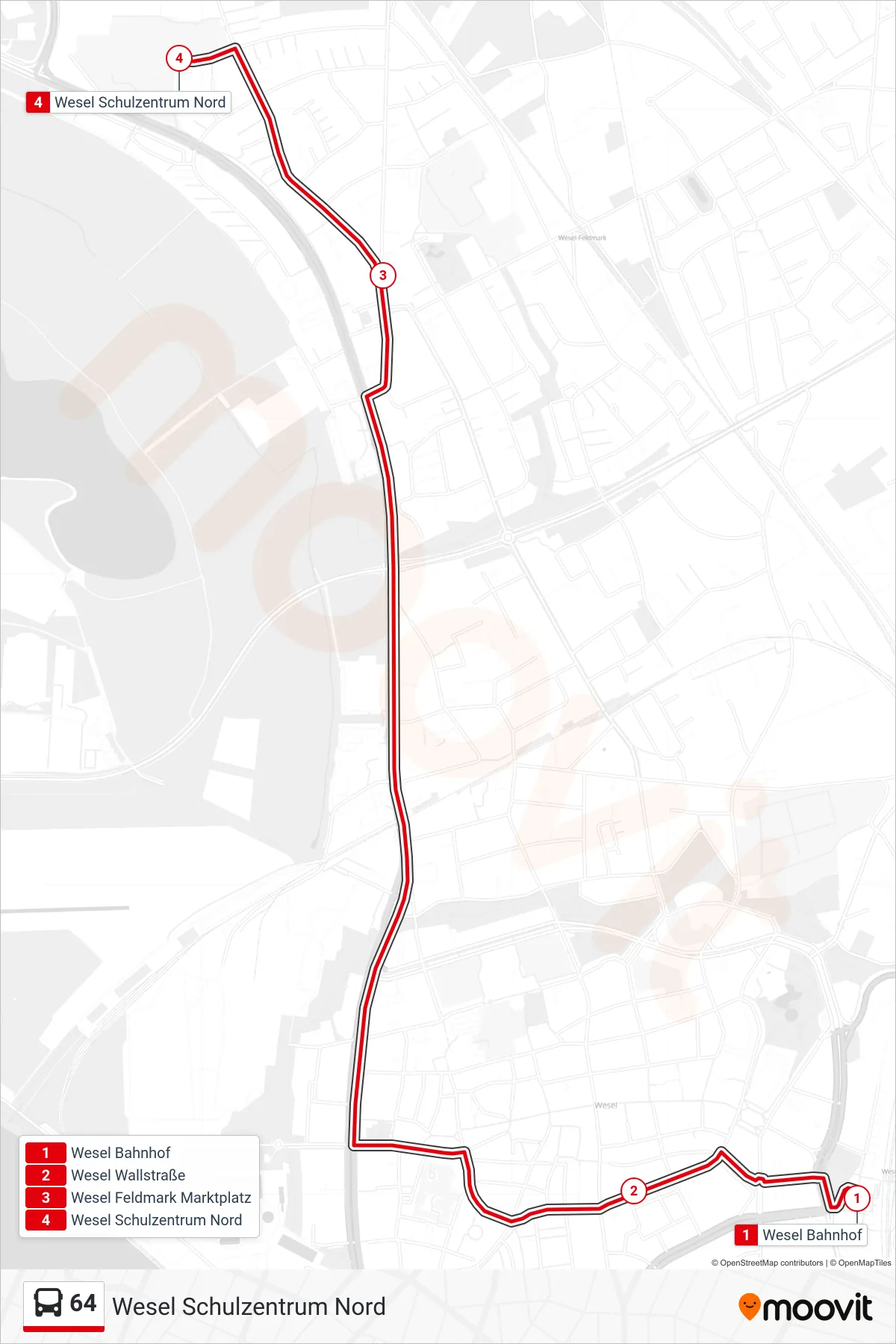 Linie 64 (Bus) Richtung Wesel Schulzentrum Nord: Route und Haltestellen auf der Karte