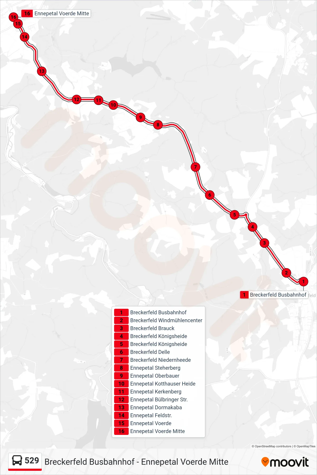 Linie 529 (Bus) Richtung Ennepetal Voerde Mitte: Route und Haltestellen auf der Karte