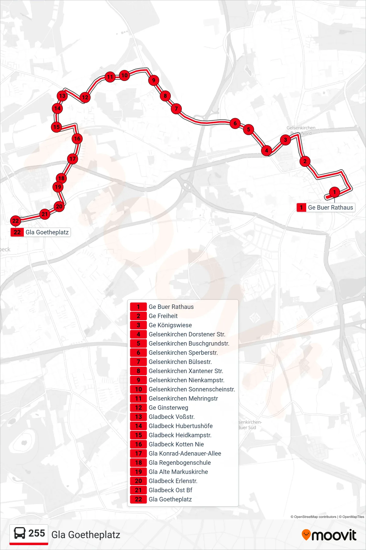 Linie 255 (Bus) Richtung Gla Goetheplatz: Route und Haltestellen auf der Karte