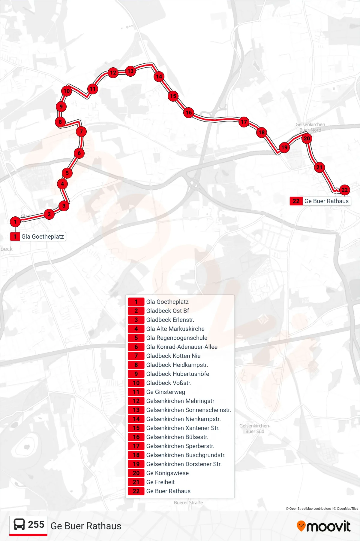 Linie 255 (Bus) Richtung Ge Buer Rathaus: Route und Haltestellen auf der Karte