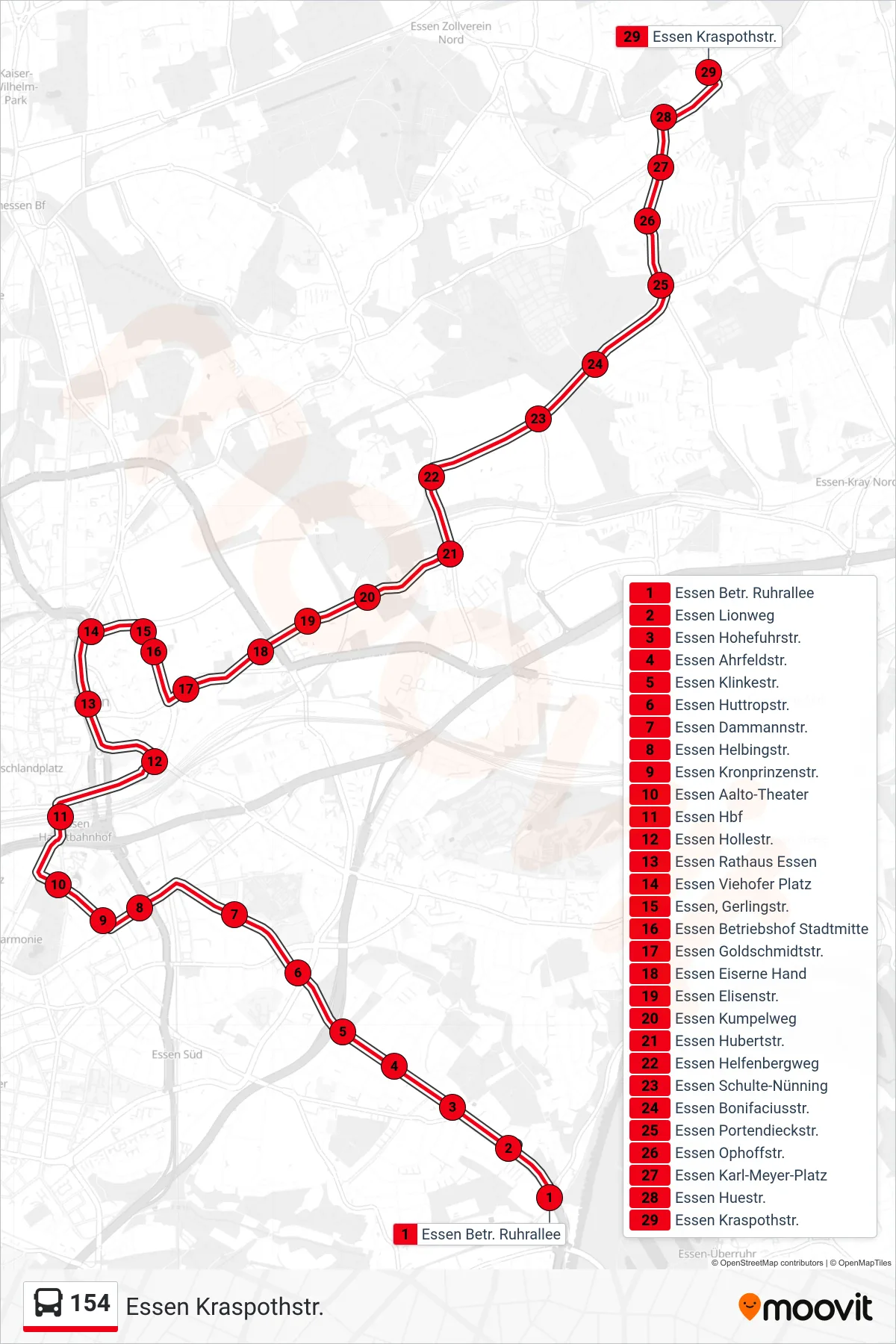 Linie 154 (Bus) Richtung Essen Kraspothstr.: Route und Haltestellen auf der Karte