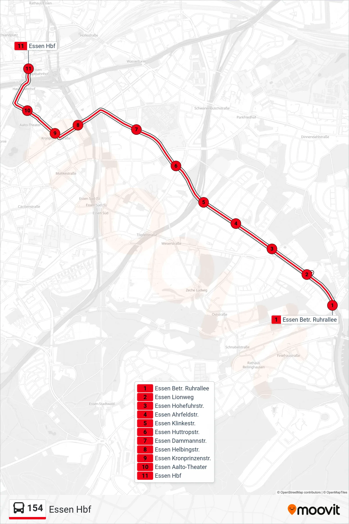 Linie 154 (Bus) Richtung Essen Hbf: Route und Haltestellen auf der Karte