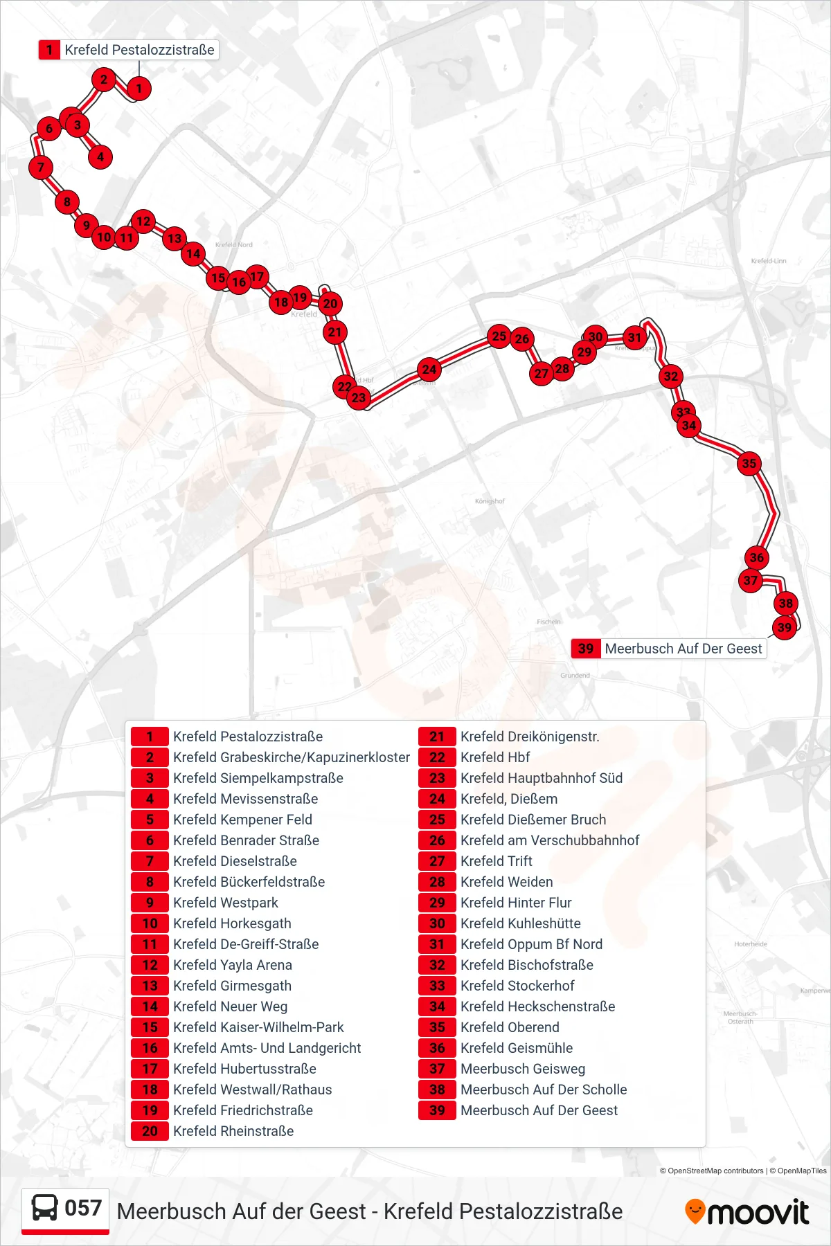 057 bus Line (Meerbusch Auf Der Geest) route and stops on a map